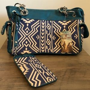 Heratige West Blue Aztec Print Handbag